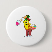 Banaan als schilder met penseel ronde button 7,6 cm (Voorkant)