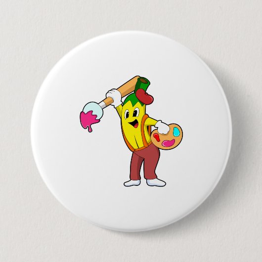 Banaan als schilder met penseel ronde button 7,6 cm (Voorkant)