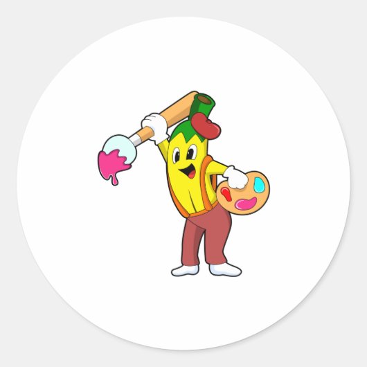 Banaan als schilder met penseel ronde sticker (Voorkant)