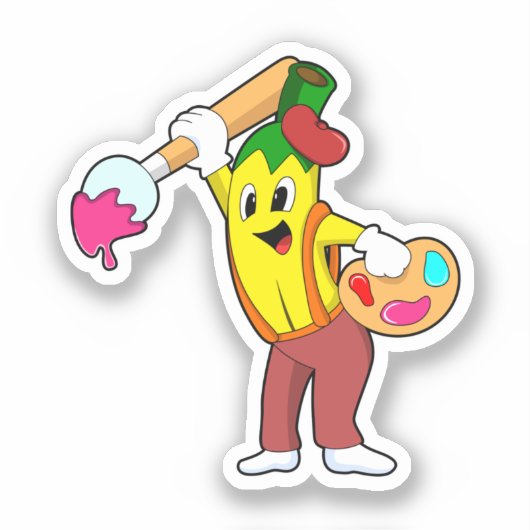 Banaan als schilder met penseel sticker (Voorkant)