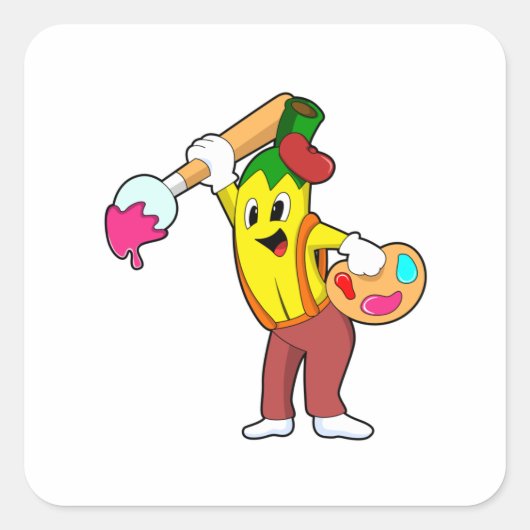 Banaan als schilder met penseel vierkante sticker (Voorkant)