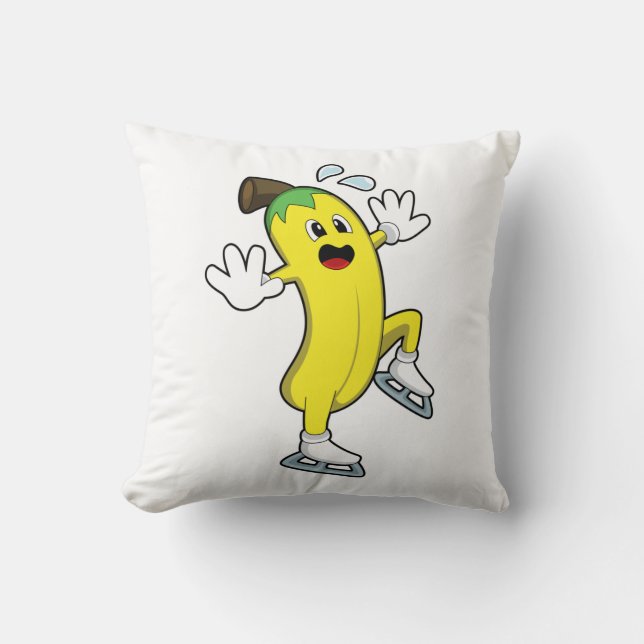 Banaan bij ijsschaatsen met ijs-schaatsen.PNG Kussen (Voorkant)