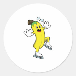 Banaan bij ijsschaatsen met ijs-schaatsen.PNG Ronde Sticker