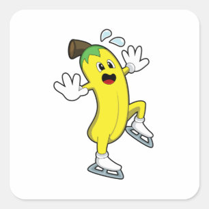 Banaan bij ijsschaatsen met ijs-schaatsen.PNG Vierkante Sticker
