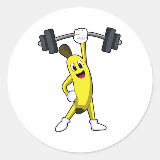 Banaan bij Sterke opleiding met Barbell Ronde Sticker (Voorkant)