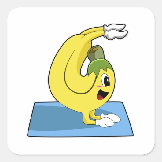 Banaan bij Yoga op Yoga mat Vierkante Sticker (Voorkant)