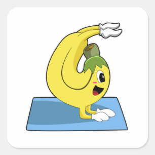 Banaan bij Yoga op Yoga mat Vierkante Sticker