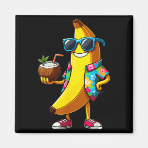 Banaan die een zonnebril draagt en kokosdrank drin magneet