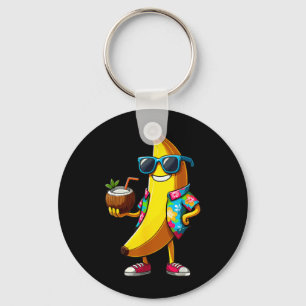 Banaan die een zonnebril draagt en kokosdrank drin sleutelhanger