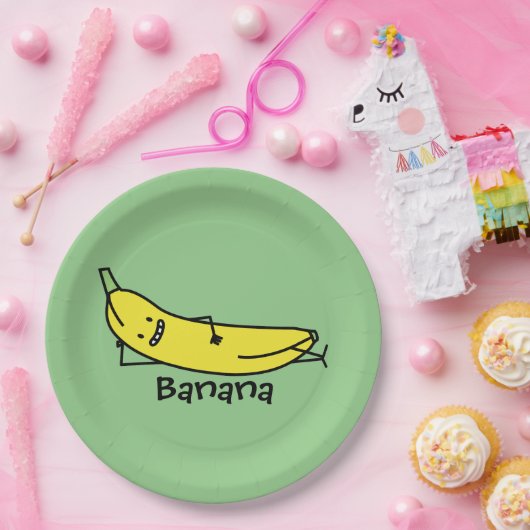 Banaan die glimlacht, bepaalt en ontspant papieren bordje (Feest)