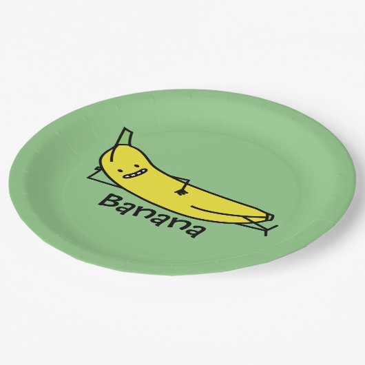 Banaan die glimlacht, bepaalt en ontspant papieren bordje (Gekanteld)