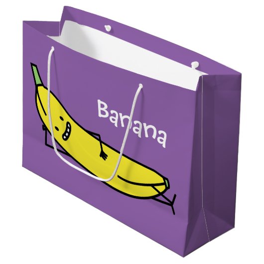 Banaan die glimlacht, legt en relaxeert groot cadeauzakje (Voorkant Gekanteld)
