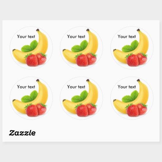 Banaan en aardbeien ronde sticker (Vel)