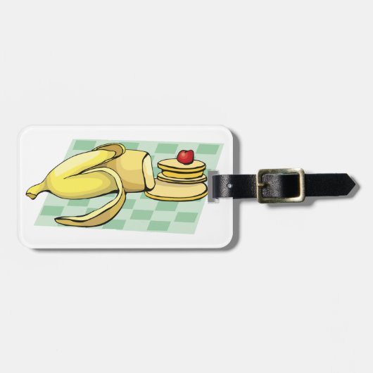 Banaan en pannenkoeken Ontbijt Fun Food Bagagelabel (Voorkant horizontaal)