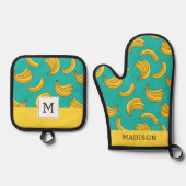 Banaan Fruit Fun Patroon Ovenwant & Pannenlap Set (Voorkant)