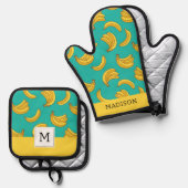 Banaan Fruit Fun Patroon Ovenwant & Pannenlap Set (Voorkant / Achterkant)