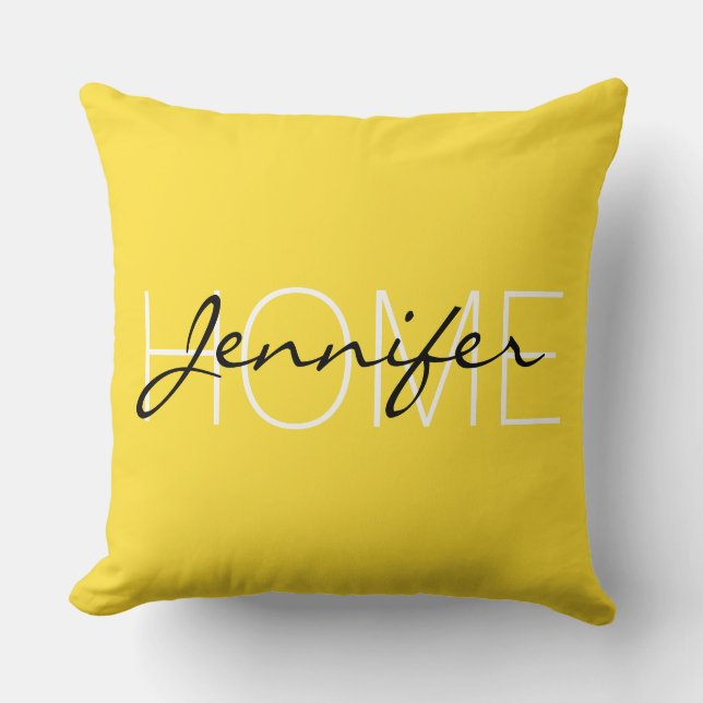 Banaan geel kleur home monogram kussen (Voorkant)