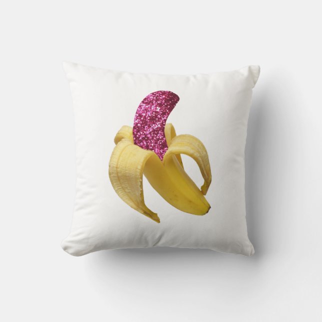 Banaan in faux Pink Glitter ziet er heerlijk uit Kussen (Voorkant)