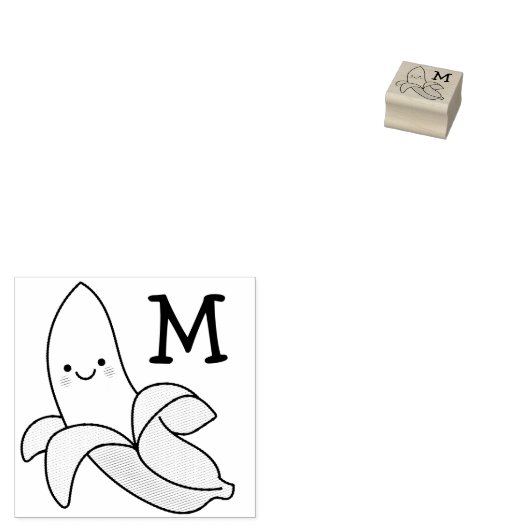 Banaan Kind Leuk Kawaii Monogram Initiaal Rubberstempel (Gestempeld)
