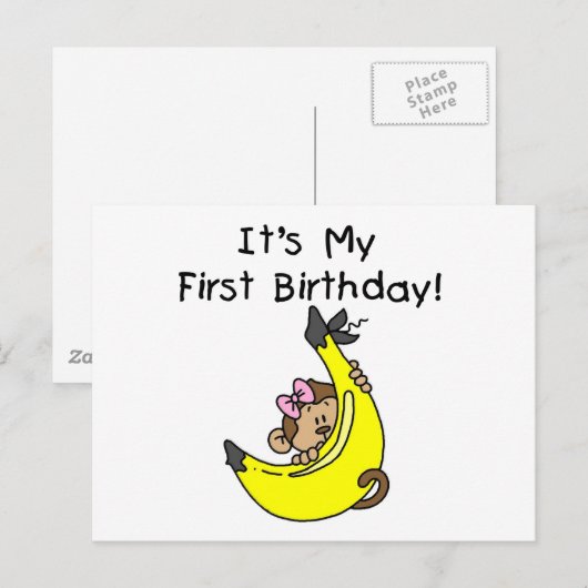 Banaan - Meisje Aap 1e Verjaardag Briefkaart (Voorkant / Achterkant)