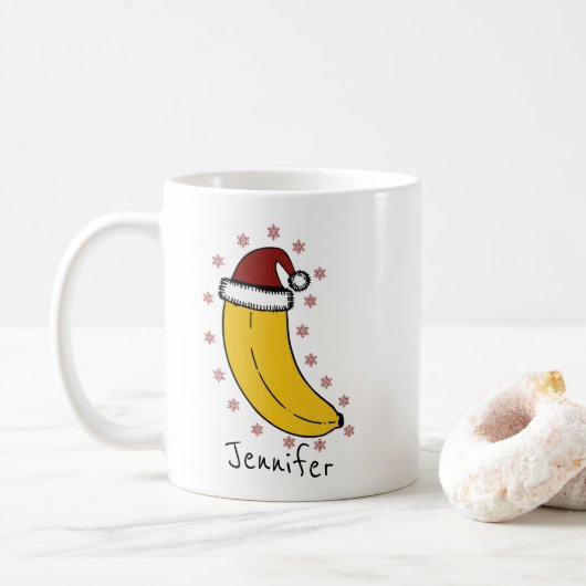Banaan met Kerstmis pet Persoonlijke naam Koffiemok (Met donut)