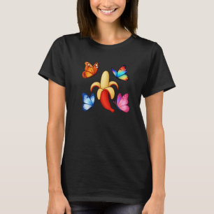 Banaan met kleurrijke vlinders t-shirt
