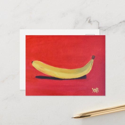 Banaan met rode achtergrond briefkaart (Voorkant / Achterkant in situ)
