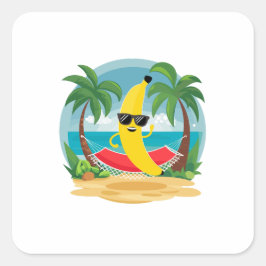Banaan op de hangmat op het strand vierkante sticker