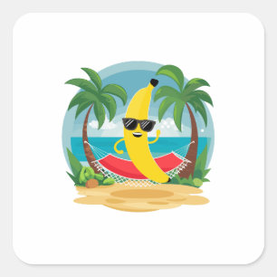 Banaan op de hangmat op het strand vierkante sticker