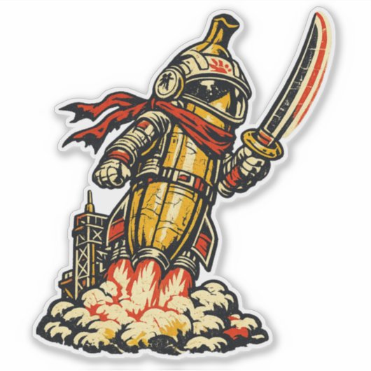 Banaan Rocket Ronin — Vintage Ruimteverkenner Sticker (Voorkant)