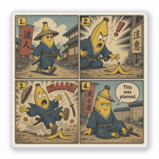 Banaan Ronin Uitglijder — Grappige Bushido Strip Sticker