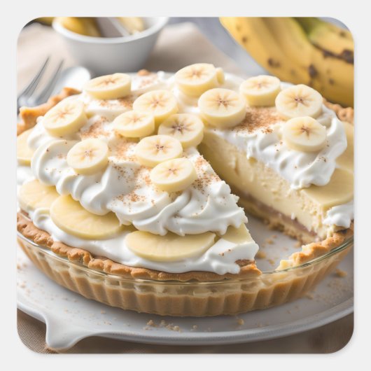 Banaan roomtaart vierkante sticker (Voorkant)