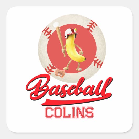 Banaan Slagger Grappig Baseball Aangepast Grafisch Vierkante Sticker (Voorkant)