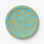 Banaan Streep Vector Patroon | Turquoise Blauwgroe Papieren Bordje (Voorkant)