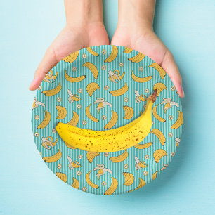 Banaan Streep Vector Patroon Turquoise Blauwgroe Papieren Bordje
