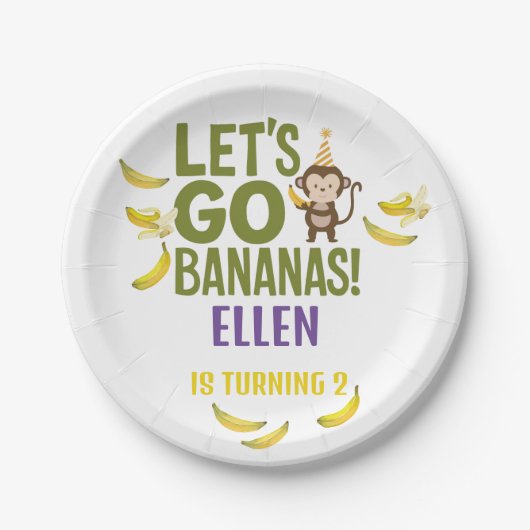 banaan verjaardagsfeestje BEWERKBARE bananen Papieren Bordje (Voorkant)