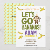 banaan verjaardagsfeestje EDITABLE bananen uitnodi Kaart (Voorkant / Achterkant)