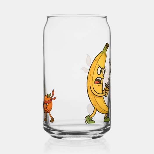 Banaan vs. Ninja Sinaasappel – Epische fruitstrijd Blikvorm Glas (Rechts)