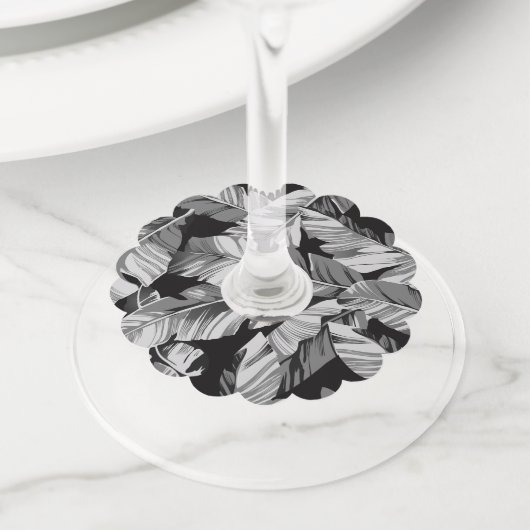 Banaanbladeren 3 wijnglaslabel (Dichtbij)