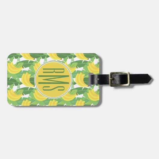 Banaanbladeren en fruitpatroon  | Monogram Bagagelabel (Voorkant horizontaal)