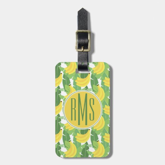 Banaanbladeren en fruitpatroon | Monogram Bagagelabel (Voorkant verticaal)