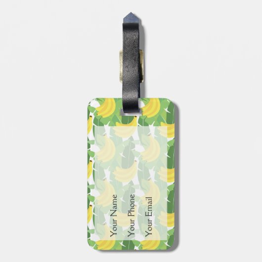 Banaanbladeren en fruitpatroon | Monogram Bagagelabel (Achterkant verticaal)