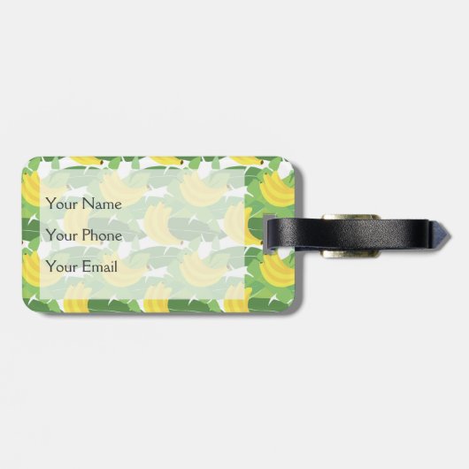 Banaanbladeren en fruitpatroon  | Monogram Bagagelabel (Achterkant horizontaal)