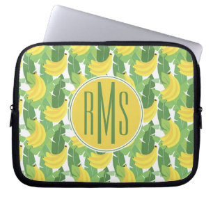 Banaanbladeren en fruitpatroon Monogram Laptop Sleeve