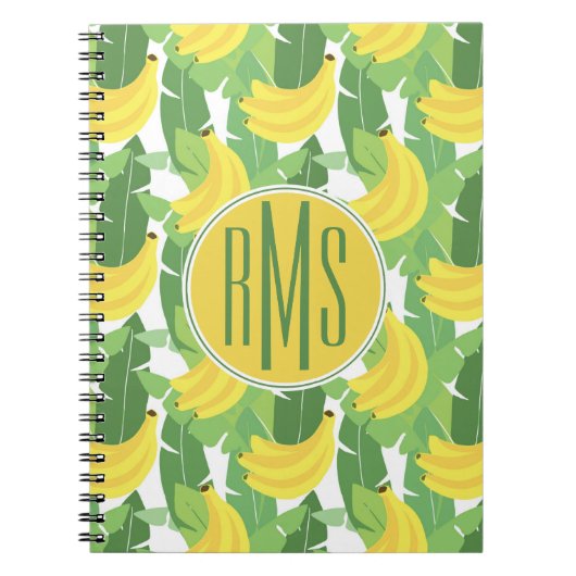 Banaanbladeren en fruitpatroon | Monogram Notitieboek (Voorkant)