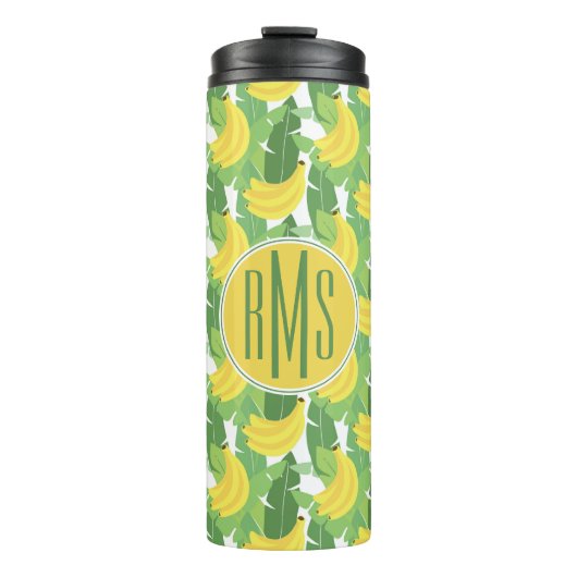 Banaanbladeren en fruitpatroon | Monogram Thermosbeker (Voorkant)