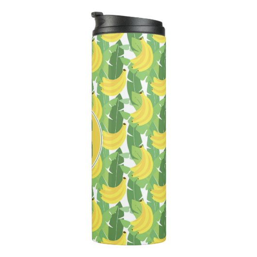 Banaanbladeren en fruitpatroon | Monogram Thermosbeker (Geroteerd rechts)