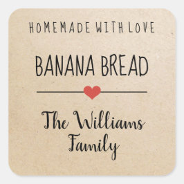 banaanbrood homemade met de naam liefdeskraft vierkante sticker