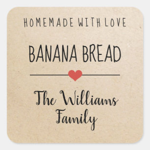 banaanbrood homemade met de naam liefdeskraft vierkante sticker