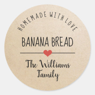 banaanbrood homemade met liefde kraft paper classi ronde sticker